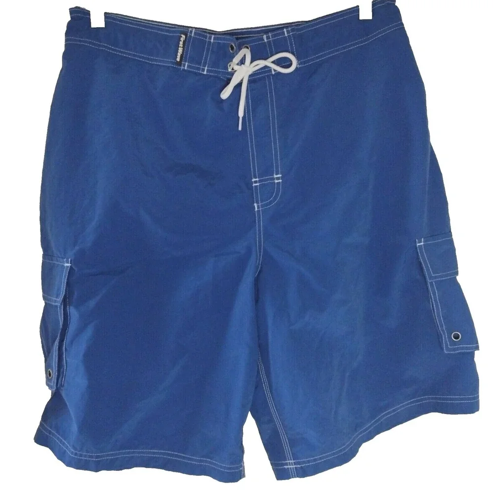 FIRST WAVE Mens Board Shorts‎ Swim Trunks Blue With White Details Size Large